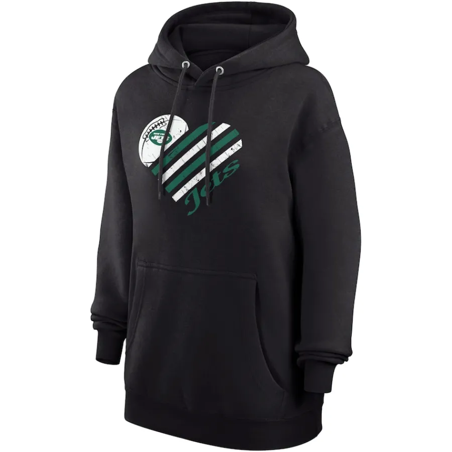 Women New York Jets Jackets^Women's G-III 4Her By Carl Banks Black Heart Fleece Tri-Blend Pullover Hoodie