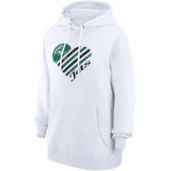 Women New York Jets Jackets^Women's G-III 4Her By Carl Banks White Heart Fleece Tri-Blend Pullover Hoodie