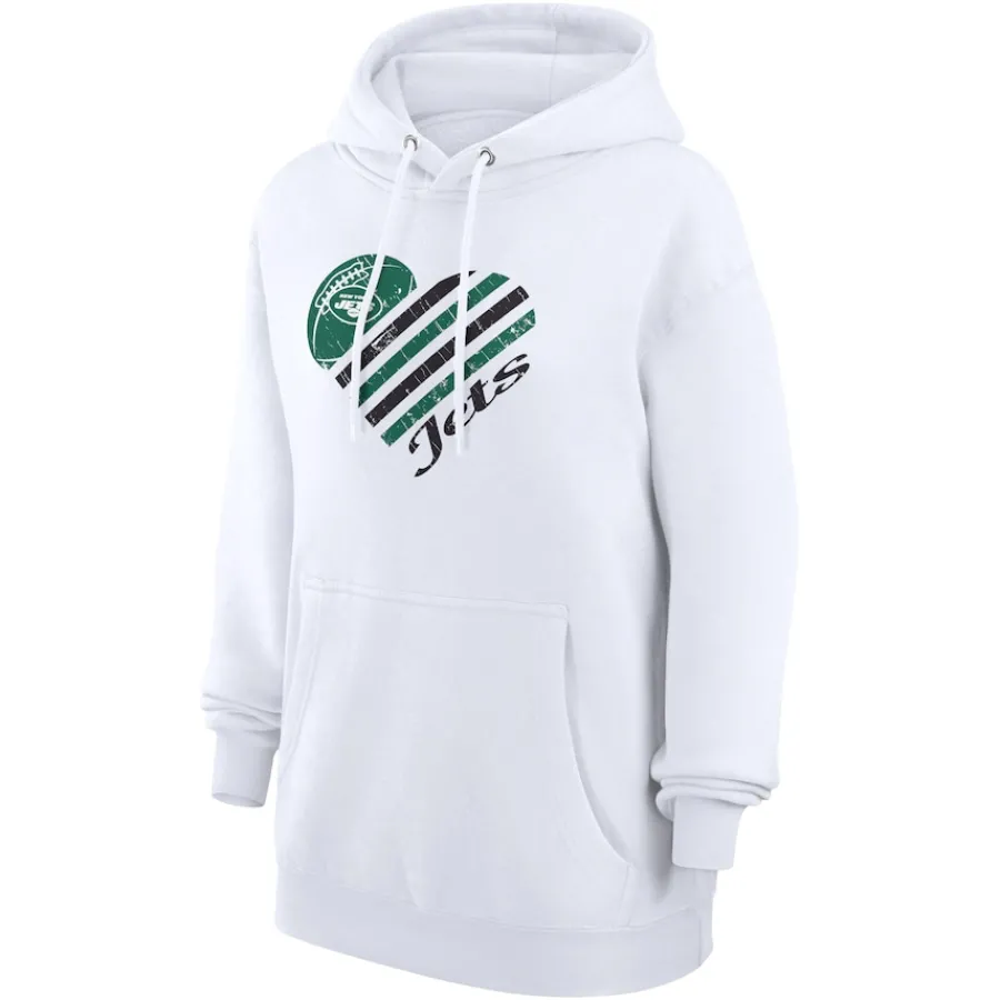 Women New York Jets Jackets^Women's G-III 4Her By Carl Banks White Heart Fleece Tri-Blend Pullover Hoodie
