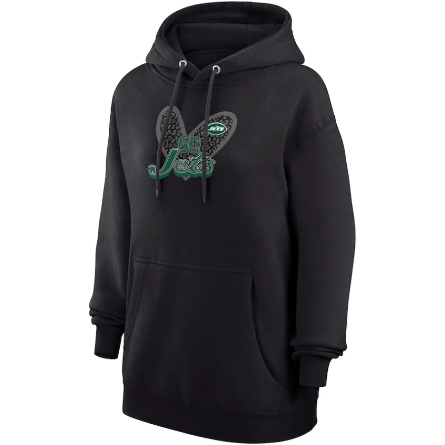 Women New York Jets Jackets^Women's G-III 4Her By Carl Banks Black Animal Print Heart Team Graphic Fleece Tri-Blend Pullover Hoodie