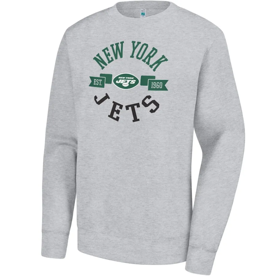 Women New York Jets Sweatshirts & Fleece | Women^Women's G-III 4Her By Carl Banks Heather Gray Large Round Team Graphic Fleece Pullover Sweatshirt