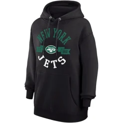 Women New York Jets Jackets^Women's G-III 4Her By Carl Banks Black Large Round Team Graphic Fleece Pullover Hoodie