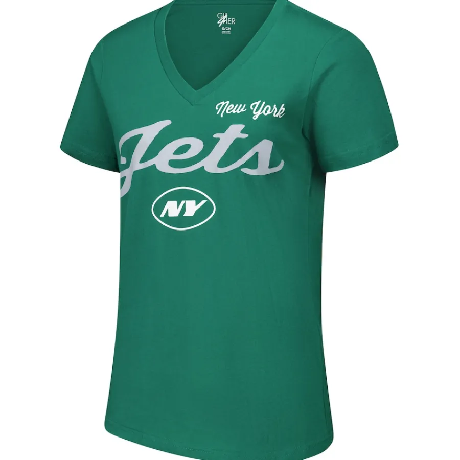 Women New York Jets T-Shirts | Women^Women's G-III 4Her By Carl Banks Green Post Season V-Neck T-Shirt
