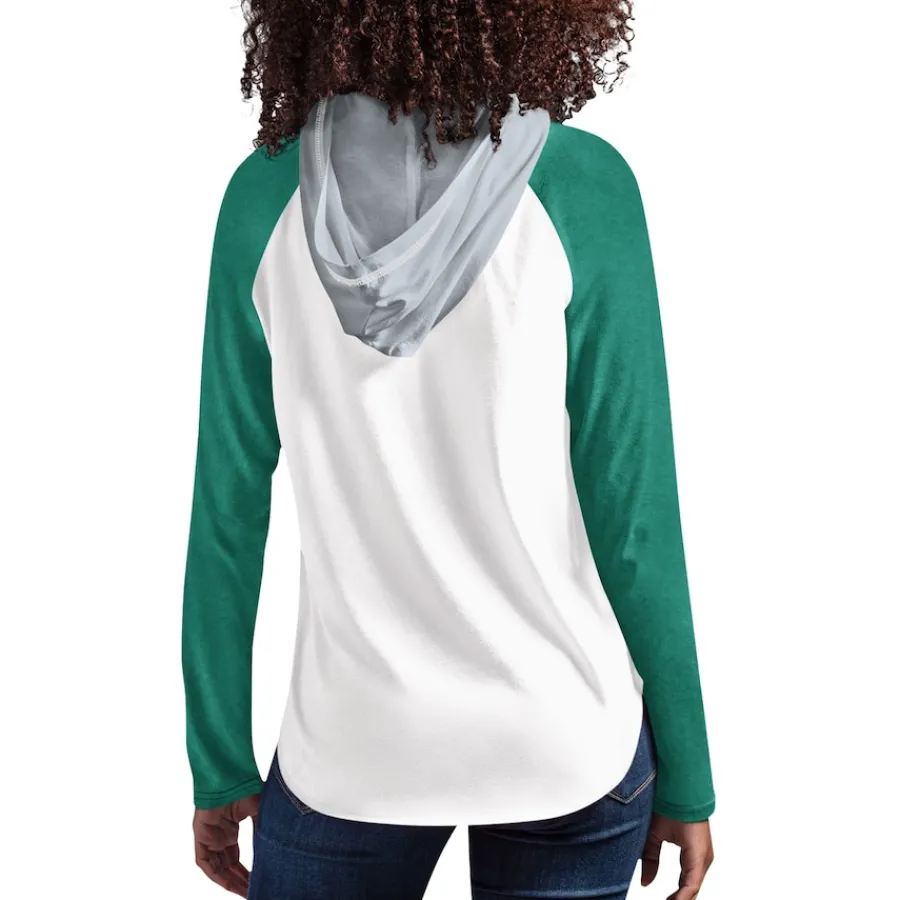 Women New York Jets T-Shirts | Women^Women's G-III 4Her By Carl Banks White MVP Raglan Hooded Long Sleeve T-Shirt