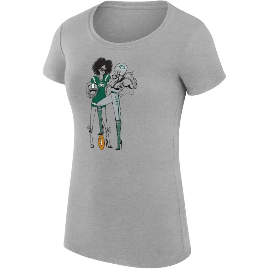 Women New York Jets Jackets^Women's G-III 4Her By Carl Banks Heather Gray Football Girls Fitted T-Shirt