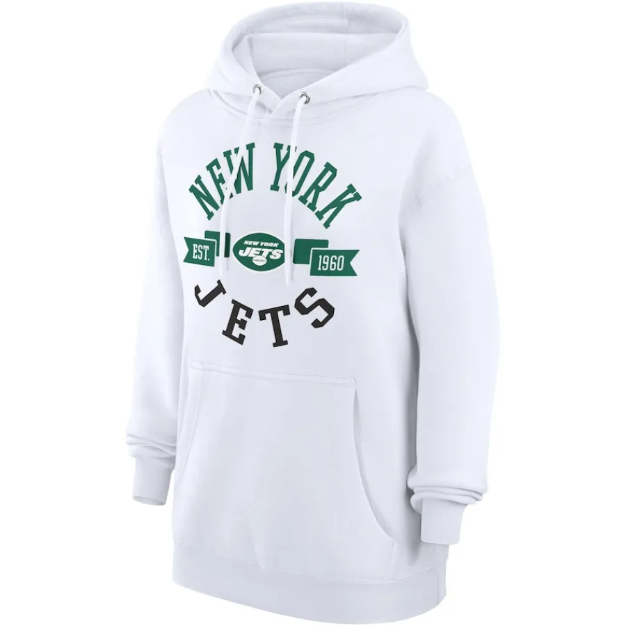 Women New York Jets Jackets^Women's G-III 4Her By Carl Banks White Large Round Team Graphic Fleece Pullover Hoodie