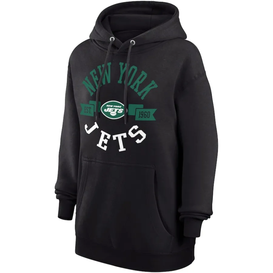Women New York Jets Jackets^Women's G-III 4Her By Carl Banks Black Large Round Team Graphic Fleece Pullover Hoodie