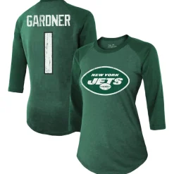 Women New York Jets T-Shirts | Women^Women's Majestic Threads Ahmad Sauce Gardner Green Player Name & Number Tri-Blend 3/4-Sleeve Fitted T-Shirt