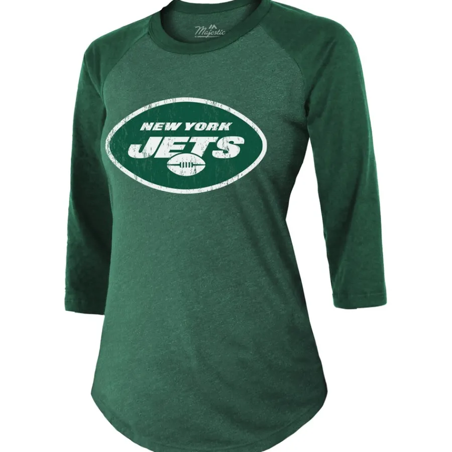 Women New York Jets T-Shirts | Women^Women's Majestic Threads Ahmad Sauce Gardner Green Player Name & Number Tri-Blend 3/4-Sleeve Fitted T-Shirt