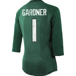 Women New York Jets T-Shirts | Women^Women's Majestic Threads Ahmad Sauce Gardner Green Player Name & Number Tri-Blend 3/4-Sleeve Fitted T-Shirt