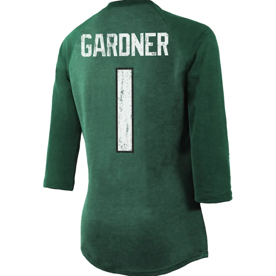 Women New York Jets T-Shirts | Women^Women's Majestic Threads Ahmad Sauce Gardner Green Player Name & Number Tri-Blend 3/4-Sleeve Fitted T-Shirt