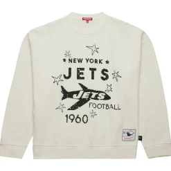 Women New York Jets Sweatshirts & Fleece | Women^Women's Mitchell & Ness Cream Throwback Logo 3.0 Pullover Sweatshirt