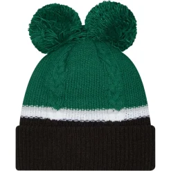 Women New York Jets Hats | Women^Women's New Era Green Double Bubble Cuffed Knit Hat With Poms
