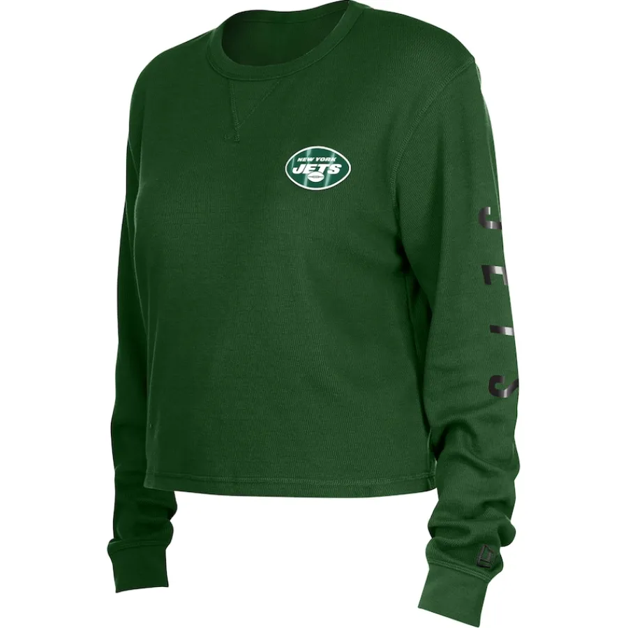 New York Jets Long Sleeved^Women's New Era Green Thermal Crop Long Sleeve T-Shirt