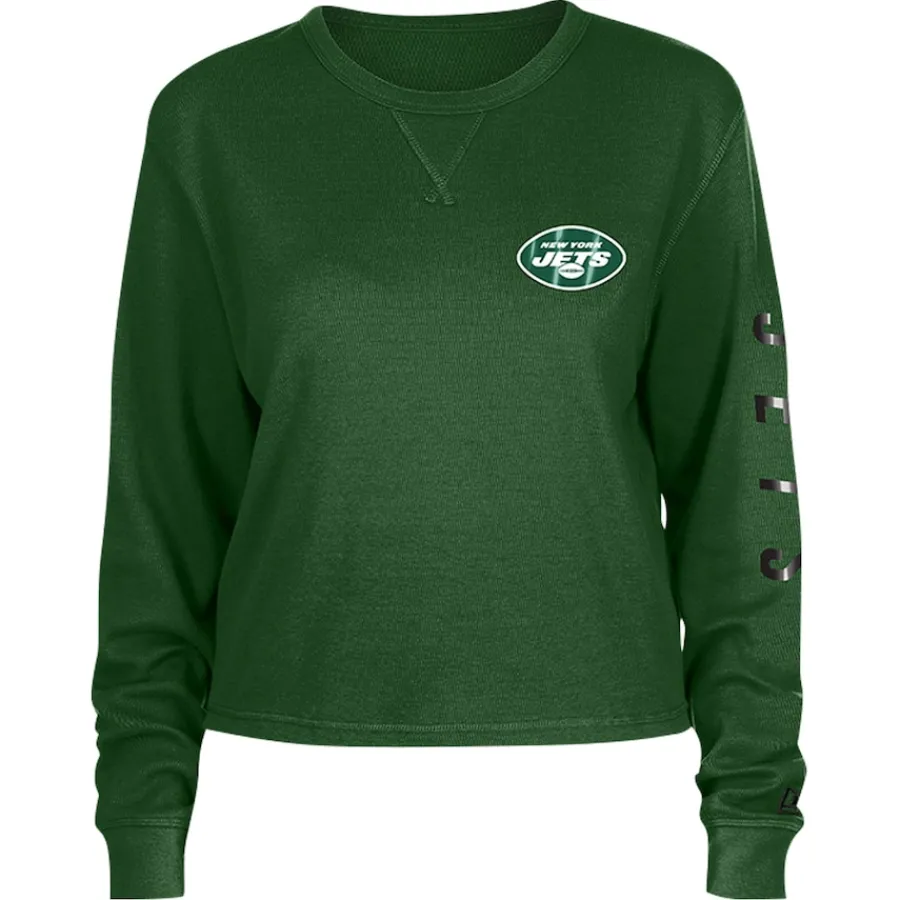 New York Jets Long Sleeved^Women's New Era Green Thermal Crop Long Sleeve T-Shirt