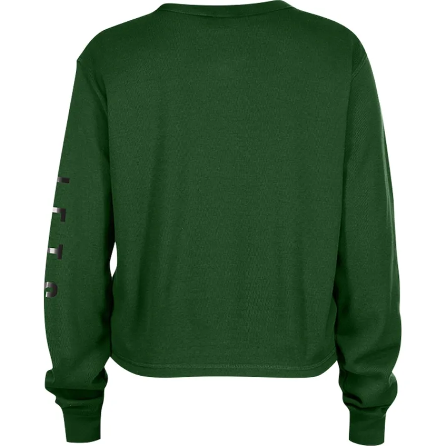 New York Jets Long Sleeved^Women's New Era Green Thermal Crop Long Sleeve T-Shirt