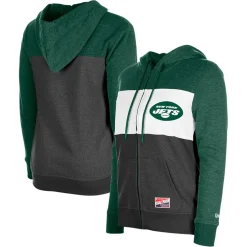 Women New York Jets Sweatshirts & Fleece | Women^Women's New Era Green Color-Block Full-Zip Hoodie