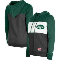 Women New York Jets Sweatshirts & Fleece | Women^Women's New Era Green Color-Block Full-Zip Hoodie