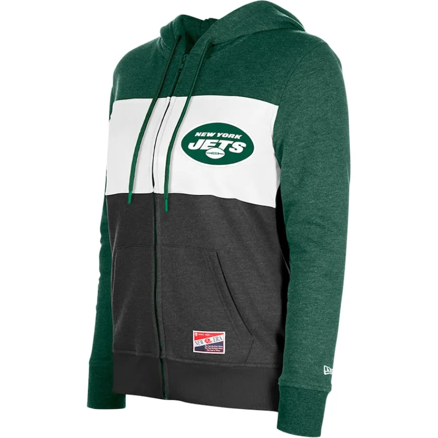 Women New York Jets Sweatshirts & Fleece | Women^Women's New Era Green Color-Block Full-Zip Hoodie