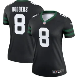Women New York Jets Jerseys | Women^Women's Nike Aaron Rodgers Legacy Black Alternate Legend Player Performance Top