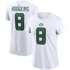 Women New York Jets T-Shirts | Women^Women's Nike Aaron Rodgers White Player Name & Number T-Shirt