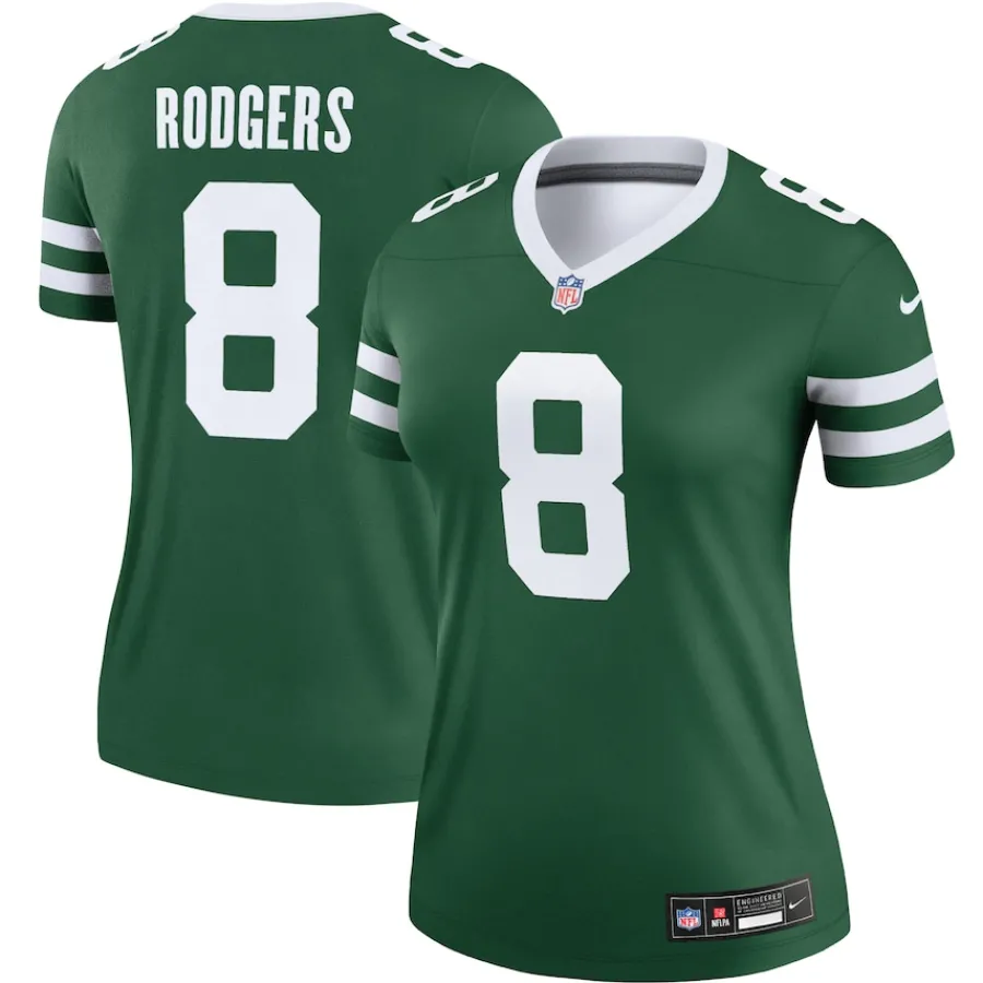 Women New York Jets Jerseys | Women^Women's Nike Aaron Rodgers Legacy Green Legend Player Performance Top