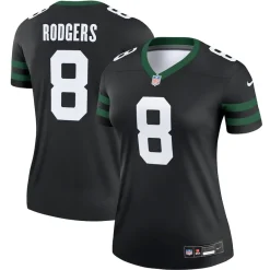 Women New York Jets Jerseys | Women^Women's Nike Aaron Rodgers Legacy Black Alternate Legend Player Performance Top