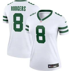 Women New York Jets Jerseys | Women^Women's Nike Aaron Rodgers Legacy White Legend Player Performance Top
