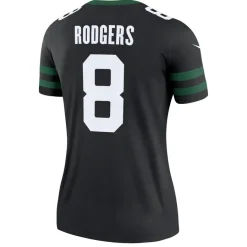 Women New York Jets Jerseys | Women^Women's Nike Aaron Rodgers Legacy Black Alternate Legend Player Performance Top