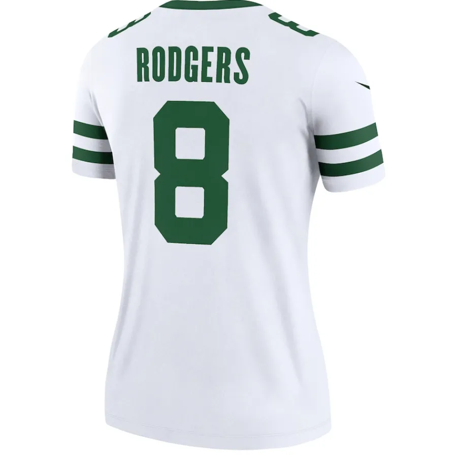 Women New York Jets Jerseys | Women^Women's Nike Aaron Rodgers Legacy White Legend Player Performance Top