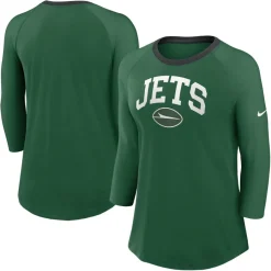 Women New York Jets T-Shirts | Women^Women's Nike Green Raglan 3/4 Sleeve T-Shirt