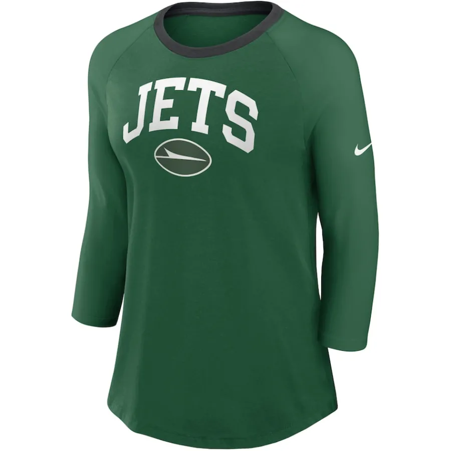 Women New York Jets T-Shirts | Women^Women's Nike Green Raglan 3/4 Sleeve T-Shirt