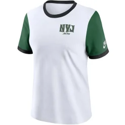 Women New York Jets T-Shirts | Women^Women's Nike White/Green Rewind Ringer T-Shirt