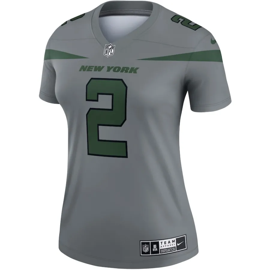 Women New York Jets Jerseys | Women^Women's Nike Zach Wilson Gray Inverted Legend Player Performance Top