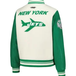Women New York Jets Jackets^Women's Pro Standard Cream Retro Classic Vintage Full-Zip Varsity Jacket