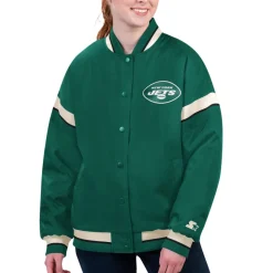 Women New York Jets Jackets^Women's Starter Green Tournament Full-Snap Varsity Jacket