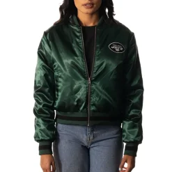 Women New York Jets Jackets^Women's The Wild Collective Green/Black Reversible Sherpa Full-Zip Bomber Jacket