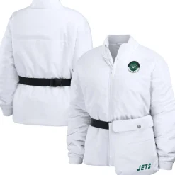 Women New York Jets Jackets^Women's WEAR By Erin Andrews White Packaway Full-Zip Puffer Jacket