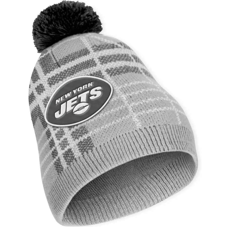 Women New York Jets Hats | Women^Women's WEAR By Erin Andrews Plaid Knit Hat With Pom & Scarf Set