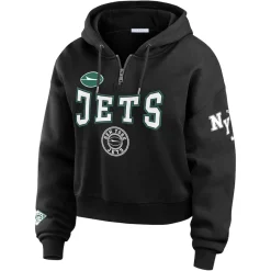 Women New York Jets Jackets^Women's WEAR By Erin Andrews Black Patch Quarter-Zip Pullover Hoodie