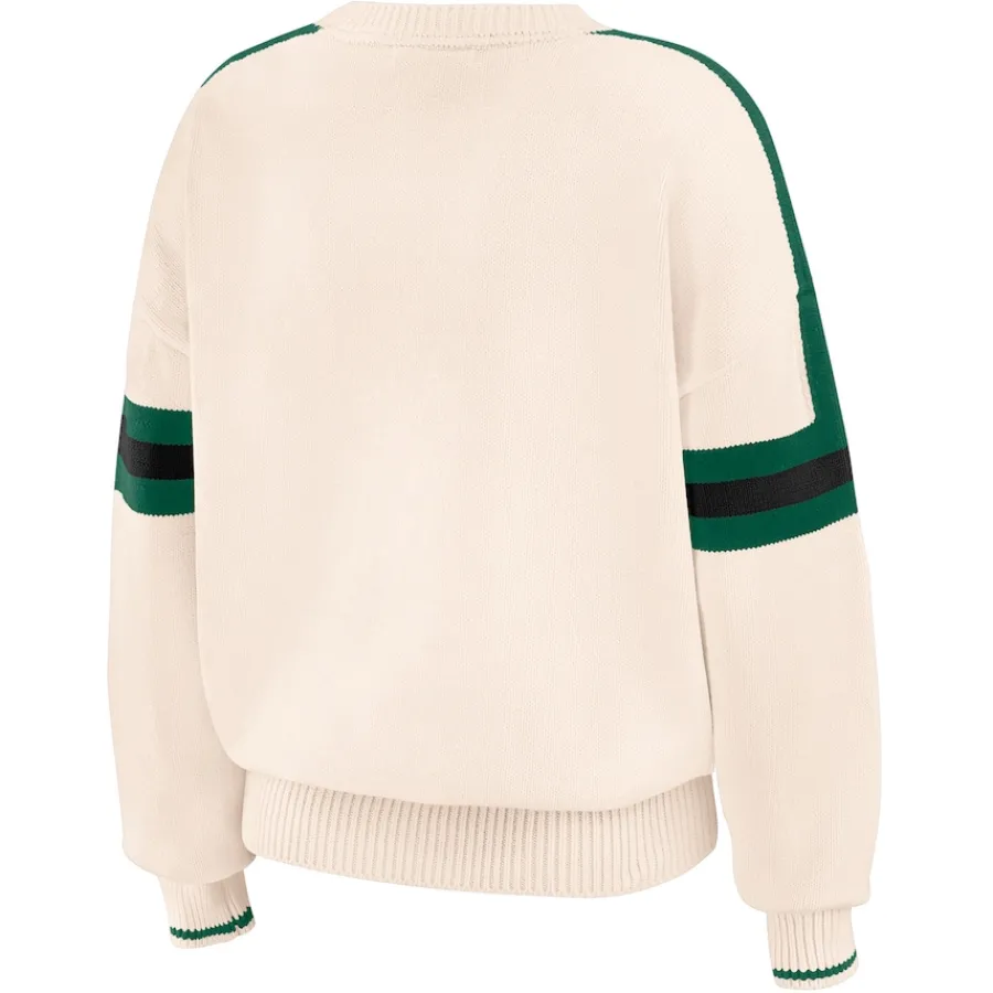 Women New York Jets Sweaters & Dress Shirts | Sweaters^Women's WEAR By Erin Andrews Cream Stripe Pullover Sweater