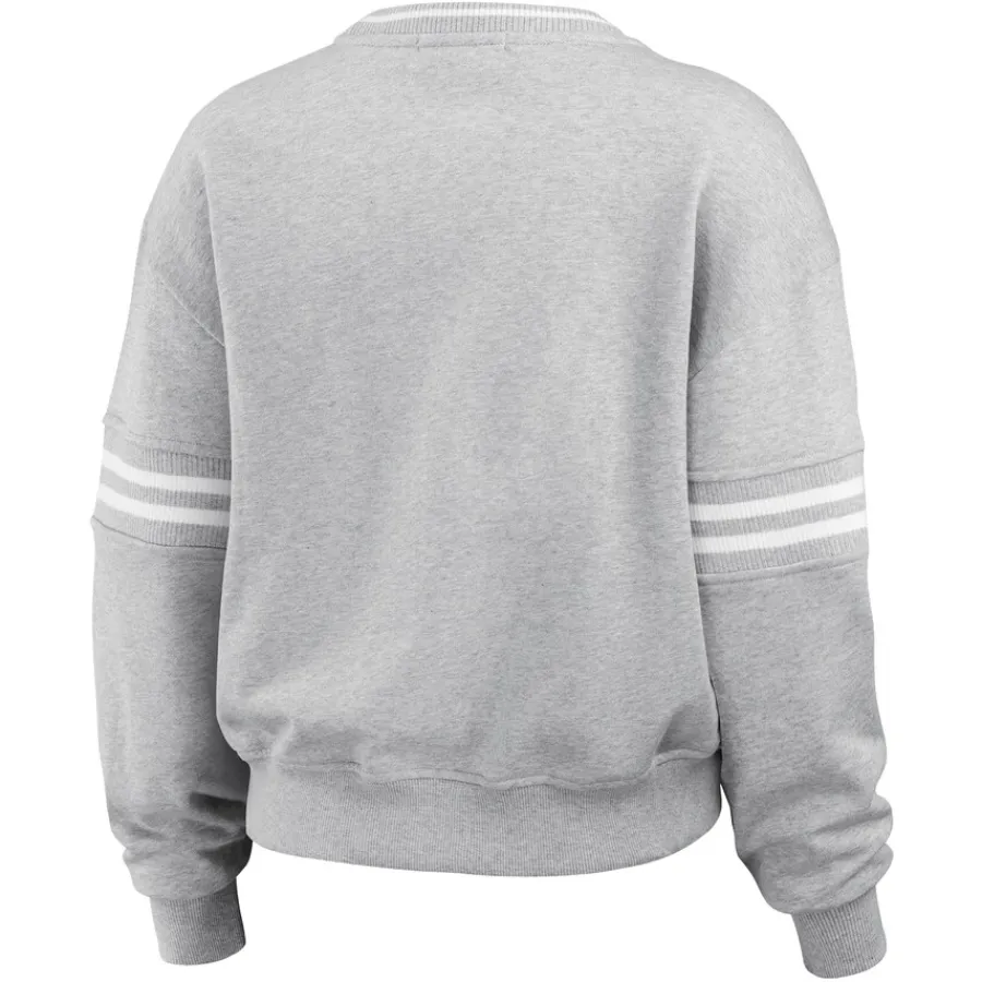 Women New York Jets Sweatshirts & Fleece | Women^Women's WEAR By Erin Andrews Heather Gray Crest Cropped Pullover Sweatshirt