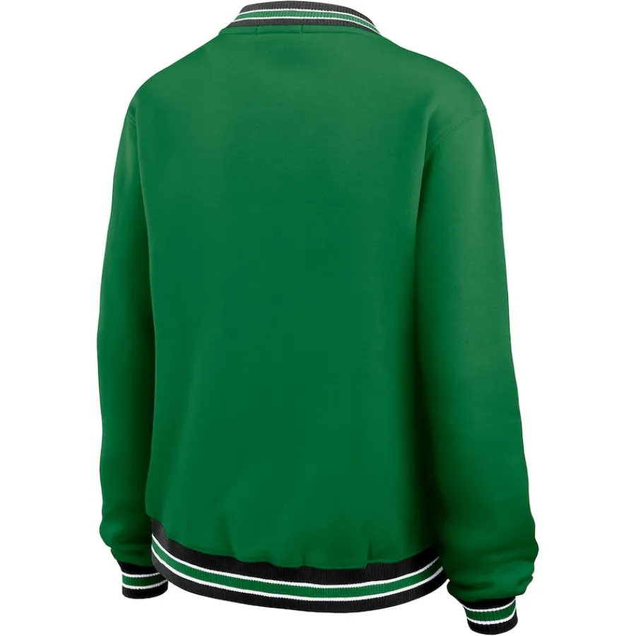 Women New York Jets Sweatshirts & Fleece | Women^Women's WEAR By Erin Andrews Green Oversized Long Sleeve V-Neck Sweatshirt