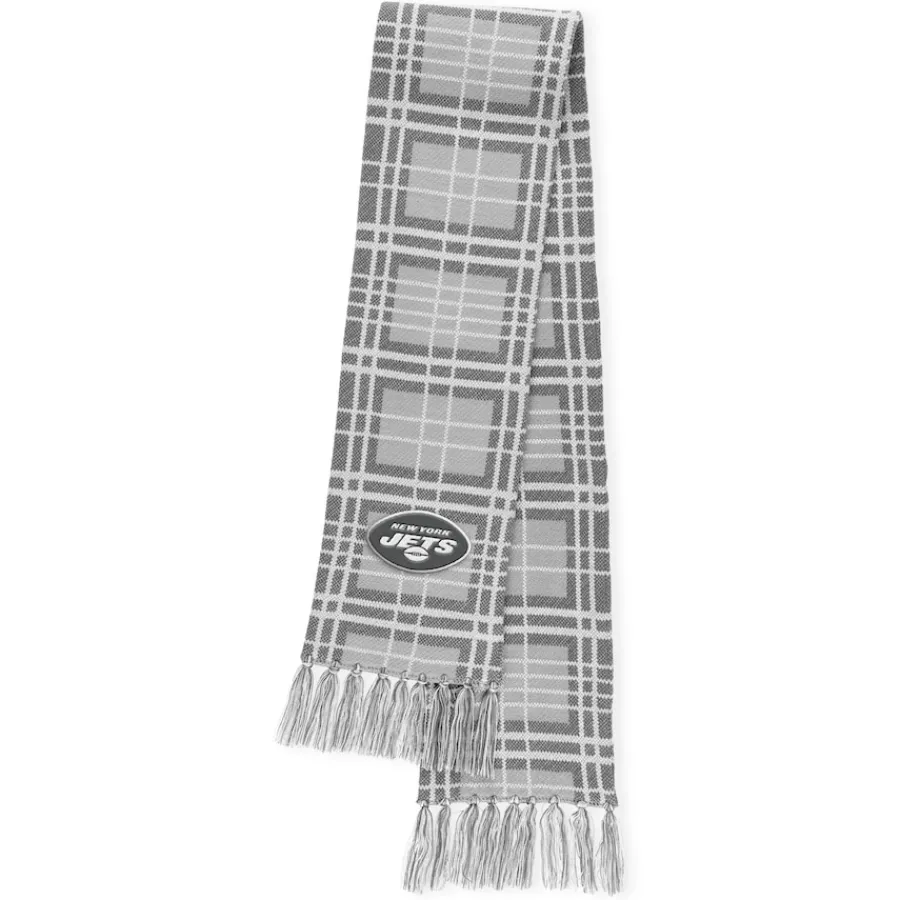 Women New York Jets Hats | Women^Women's WEAR By Erin Andrews Plaid Knit Hat With Pom & Scarf Set