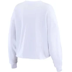 New York Jets Long Sleeved^Women's WEAR By Erin Andrews White Postcard Cropped Long Sleeve Top