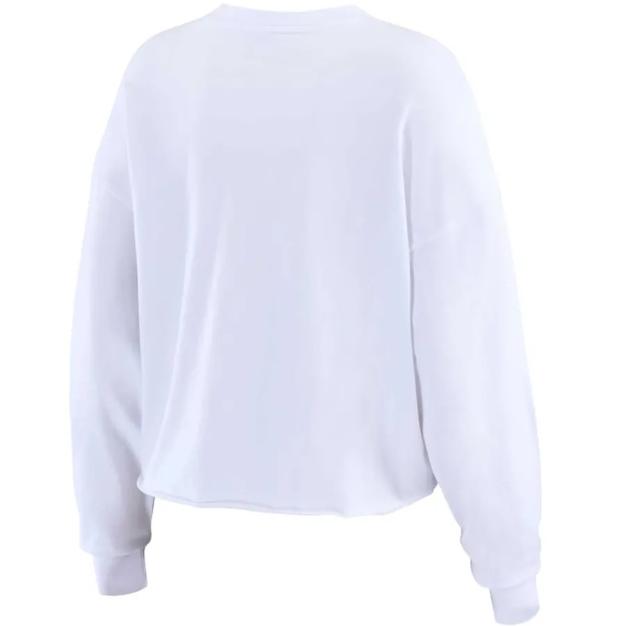 New York Jets Long Sleeved^Women's WEAR By Erin Andrews White Postcard Cropped Long Sleeve Top
