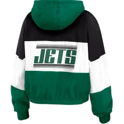 Women New York Jets Jackets^Women's WEAR By Erin Andrews Green Color Block Full-Zip Windbreaker Jacket