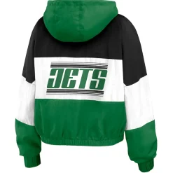 Women New York Jets Jackets^Women's WEAR By Erin Andrews Kelly Green/Black Color Block Full-Zip Windbreaker Jacket