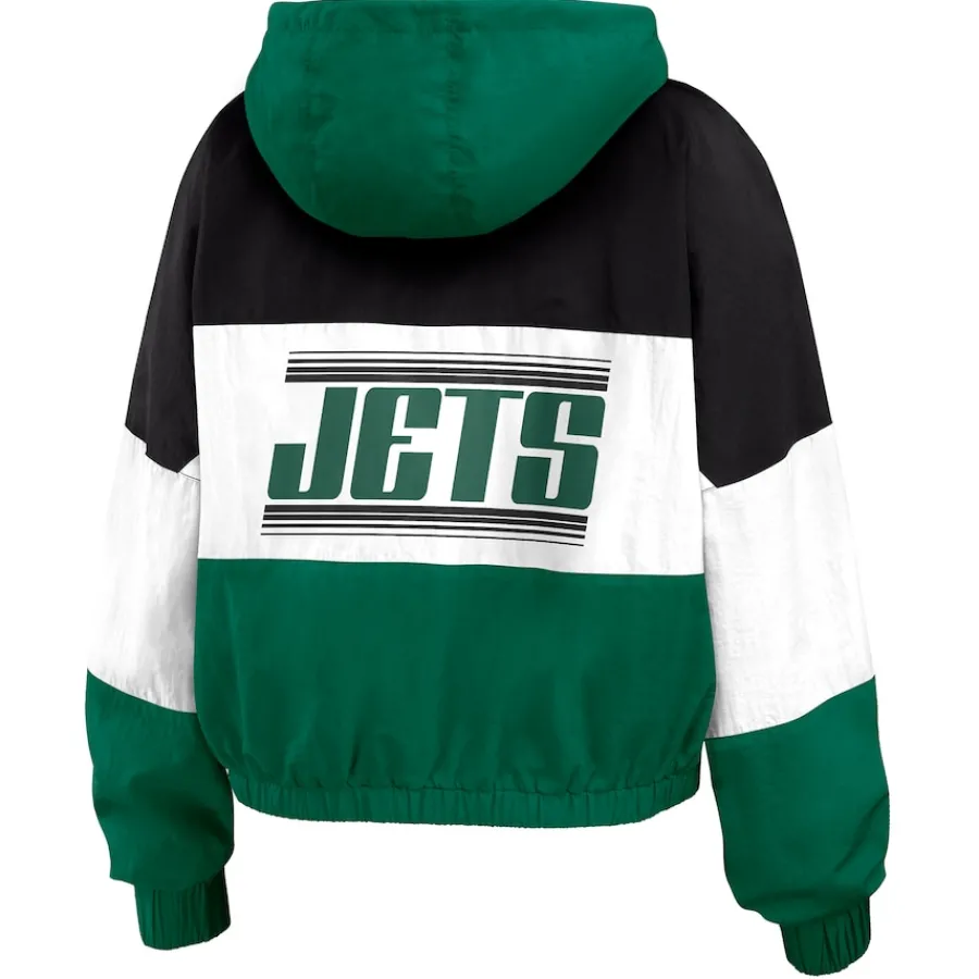 Women New York Jets Jackets^Women's WEAR By Erin Andrews Green Color Block Full-Zip Windbreaker Jacket