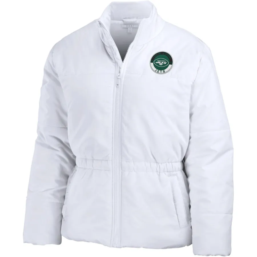 Women New York Jets Jackets^Women's WEAR By Erin Andrews White Packaway Full-Zip Puffer Jacket